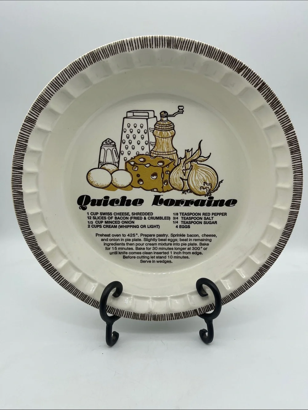 Vintage Quiche Lorraine Recipe Pie Plate Dish Royal China Jeannette Collectible